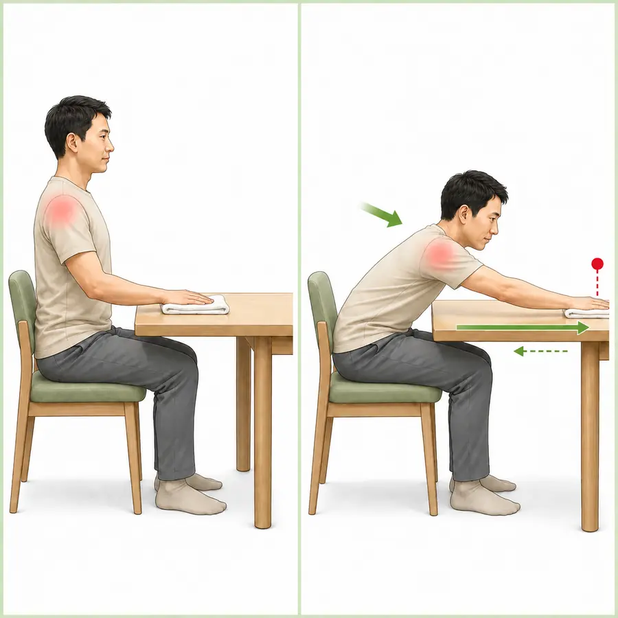 痛みの少ない範囲で行う肩の運動指導イメージ